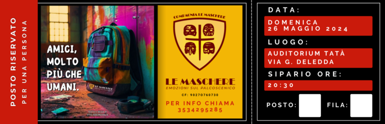 Scuola di recitazione e teatro Taranto. Biglietto. Amici, molto più che umani.
